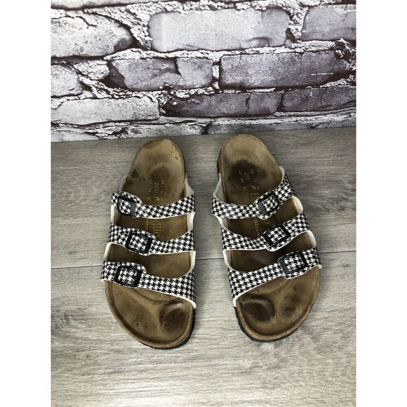 BIRKENSTOCK PAPILLIO Black White Leather Footbed Sandals Women’s Sz 38EU/7.5M US - Picture 15 of 16